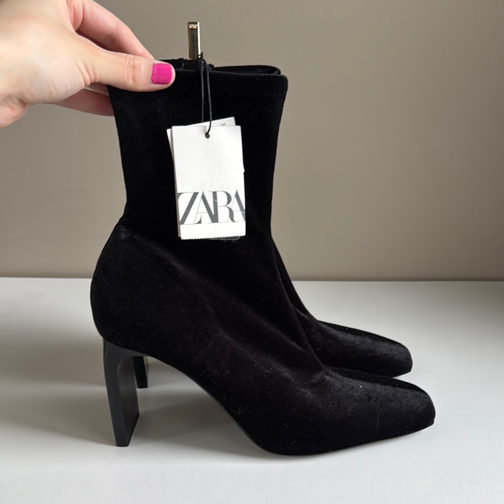 Zara Velvet Black Women's Ankle Boots